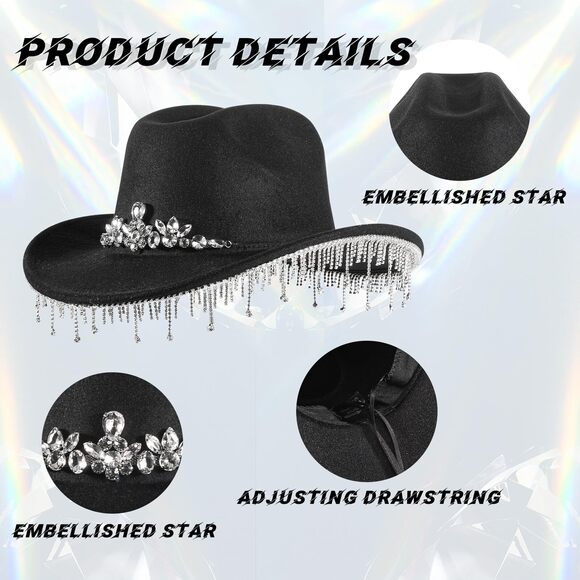 2457 Womens Rhinestone Cowboy Hat Wide Brim Diamond-glitter-western-cowgirl main image 5